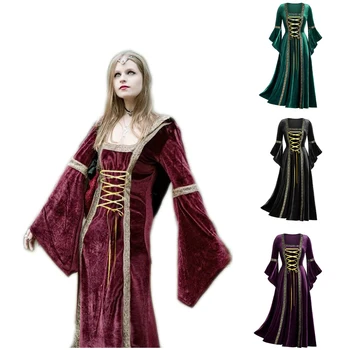 4 Renkler Vintage Flanel Pelerin Cadı Cosplay Kadın Yetişkinler İçin Ortaçağ Cadılar Bayramı Kostümleri Karnaval Parti Ortaçağ Retro Tarzı