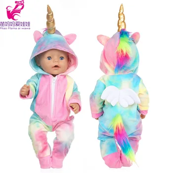 43cm Bebek oyuncak bebek giysileri Gökkuşağı At tulum takımı 40cm Nenuco Ropa Y Su Hermanita 18 İnç Kız oyuncak bebek giysileri Unicorn Pijama Seti