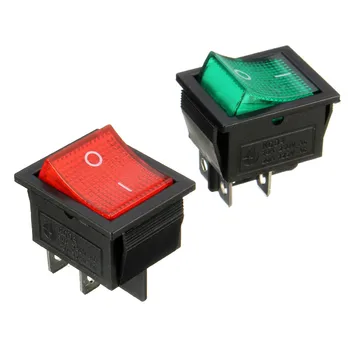 5 Adet DPST Rocker anahtarı güç anahtarı I/O 4 Pins ile ışık kırmızı yeşil 15A 250VAC,