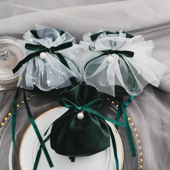 5 adet Yaratıcı Renkli İpli Çanta Şeker Çanta İplik Çanta Hollanda Kadife Çanta Takı Ambalaj Düğün Çantası hediye keseleri ve kutuları