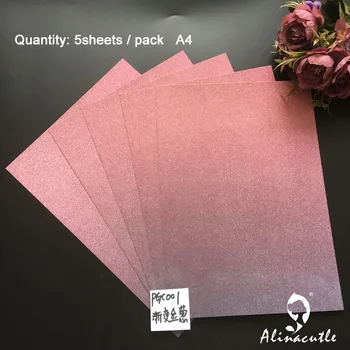 5 yaprak Pembe Kırmızı Mor Premium Ombre Glitter Kart A4 250gsm Kağıt Scrapbooking kağıt paketi zanaat Arka Plan kağıt Alinacraft