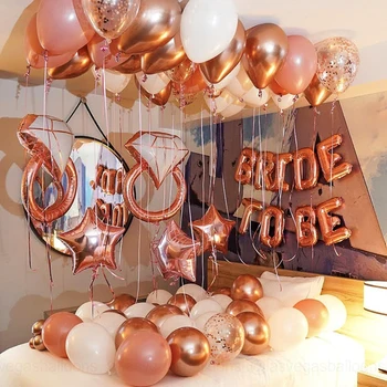 50 adet / takım Gül Altın Lateks Gelin Mektup Folyo Balonlar Düğün Dekorasyon Sevgililer Günü Partisi Gelin Aşk Hediye Malzemeleri