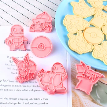 6 adet / takım Pokemon Çerez Kesiciler 3D Karikatür Preslenebilir Bisküvi Kalıp kurabiye damgası Mutfak DIY kek Kalıbı Oyuncaklar Parti Bakeware Aracı