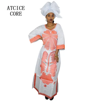 Afrika Elbise Kadın Bazin Riche Nakış Tasarım uzun elbise Eşarp