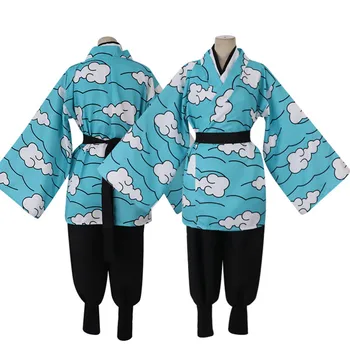 Anime iblis avcısı kimetsu hiçbir yaiba kamado tanjirou urokodaki sakonji cosplay kostüm mavi gökyüzü kimono üniforma cadılar bayramı kıyafet