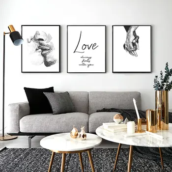 Aşk Alıntı Öpücük El Duvar Sanatı Siyah Beyaz Kroki Posteri Tuval Baskı İskandinav Boyama Resim Modern Oturma Odası Minimalist Dekor