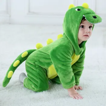 Bebek Dinozor Cosplay Kostümleri Kigurumi Yeşil Karikatür Hayvan Kostüm Bebek Yürüyor Çocuk Bodysuit Tulum Onesie Pazen Sıcak
