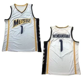BG basketbol formaları Metropolitans 92 1 # WEMBANYAMA Yüksek kaliteli dikiş nakış Açık spor forması Beyaz 2023 yeni