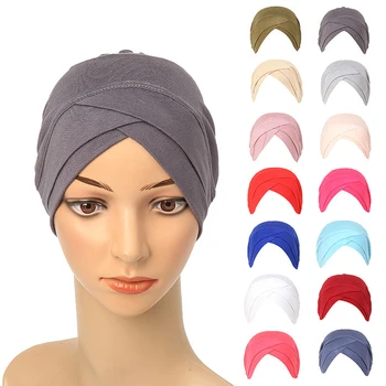 Butik Kadın Pamuk Alt Başörtüsü Alın Çapraz Hint Tarzı Kap Bayanlar Elastik Sıcak Kafa Bandı Kozmetik Şapka