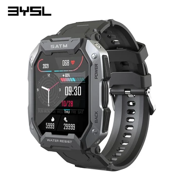 BYSL Askeri akıllı saat Erkekler IP68 5ATM Su Geçirmez Spor Smartwatch 1.71 inç Bluetooth 5.0 Açık 380mAH Pil Saatler