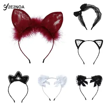 Dantel Kedi Kulaklar Kafa Bandı Kadın Kızlar Saç Çember Parti Dekorasyon Seksi Güzel Cosplay Cadılar Bayramı Kostüm saç aksesuarları