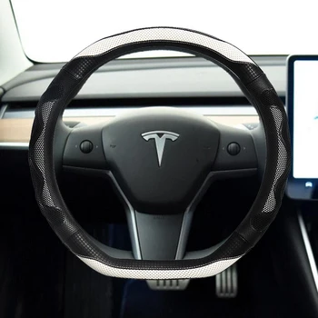 DERMAY Tesla Modeli 3 2017 2018 2019 2020 Araba direksiyon kılıfı Mikro Fiber Deri + Silika jel Oto iç Aksesuarları