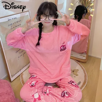 Disney Ayı Lotso Y2k Ev Giysileri Karikatür Kawaii Peluş Üstleri Pantolon Eşleşen Setleri Kadın Pazen Pijama Takım Elbise Kadın Pijama