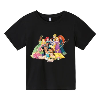 Disney Kız Prenses Ariel / Kar Beyaz / Aurora / Yasemin / Külkedisi Kız Baskı T shirt Güzel parti giysileri Çocuk Karikatür Üst