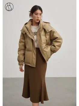 DUSHU Orijinal Tasarım Ekmek Deri şişme ceket kadınlar Kış Kısa Standı Boyun Kapşonlu Ceket Yüksek Sokak Baskı Kadın Aşağı Palto