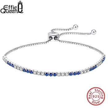 Effie Kraliçe Mavi Temizle Zirkonya Tenis Bilezikler Gerçek 925 Ayar Gümüş Kadın El Zincir Bilezik Takı doğum günü hediyesi B151