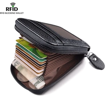 Erkek Cüzdan 2022 Yeni Moda Hakiki Deri Kredi kart tutucu RFID Engelleme Fermuarlı Cebi Erkek Çanta Çanta