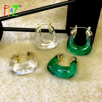F.J4Z Brand Designer Women's Earrings Trend Clear Resin U Shape Hoop Earring Lady Cocktail Jewel серьги 2021 тренд крупные