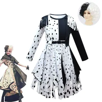 Film 101 Dalmaçyalı Cadılar Bayramı Kostümleri Çocuk Giysileri Kız Cruella De Vil Cosplay Fantezi Siyah Beyaz Polka Hizmetçi Prenses Elbiseler