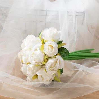 Gelin Düğün Buket Aksesuarları Nedime İpek Güller Gelin Buketleri beyaz yapay çiçekler Evlilik Parti Ev Dekorasyon