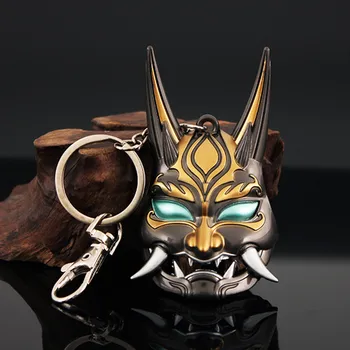 Genshin Darbe Yasha Xiao Maskesi Anahtarlık Cosplay Alaşım anahtar zincirleri Anahtarlık Anahtarlık Metal Kolye Prop Takı Aksesuarları