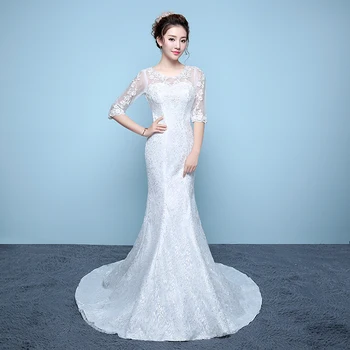 Gryffon düğün elbisesi Klasik Yarım Kollu Mahkemesi Tren Lace Up Mermaid Elbise Lüks Dantel düğün elbisesi Artı Boyutu Gelin Elbise