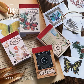JIANWU 50 Adet Doğal Sanat Vintage çıkartma kitabı Bitki Kelebek DIY Dekorasyon Günlüğü Scrapbooking Çıkartmaları Kawaii Kırtasiye