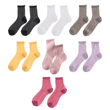 Kadın Cam Elyaf İpeksi İnce Ayak Bileği Çorap Tatlı Şeker Renk Örgü Çizgili Çorap