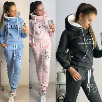 Kadın Eşofman Kadın Kazak Hoodies koşu pantolonları Kazak spor elbise İki Parçalı Set Kadın Giyim Kış sıcak Kıyafetler