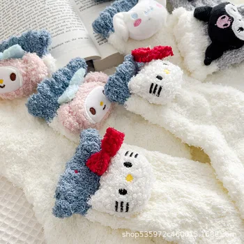 Kadın Kawaii Polar Çorap Sonbahar ve Kış HelloKitty Kuromi Kızlar Mercan Bebek Çizgi film Ev Uyku Çorap Çorap Çorap Sanrio 