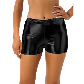 Kadın Siyah Metalik Şort Kutup Dans Sıcak Şort Pantolon Yetişkinler İçin Spandex Külot Clubwear Rave parti giysileri Boxer