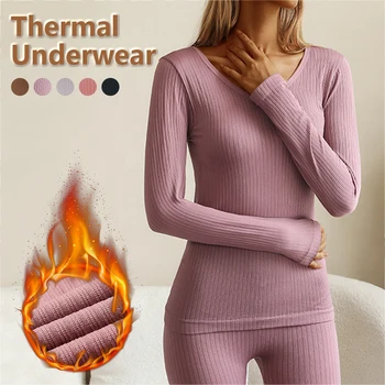Kadın termal iç çamaşır Kış Uzun Kollu Dip Üst Dikişsiz Kalın Çift Katmanlı Sıcak İç Çamaşırı Kadın 2 Adet Set Pijama
