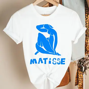 Karikatür Harajuku Üst Kadın T-shirt Rahat Fransız Matisse Baskı Bayanlar Temel O-yaka Kısa Kollu Kadın Giysileri Kız, damla Gemi