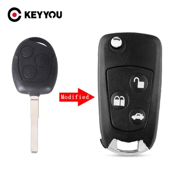 KEYYOU 3 Düğmeler Anahtar Kutu Modifiye Çevirme Katlanır Uzaktan Anahtar Kapak Fob Kabuk Ford FOCUS MONDEO Fiesta Için KA