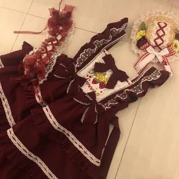 [Küçük Çilek] ~ Japon Tatlı Lolita Sevimli Sling Jsk Elbise Sonbahar Kış Prenses Çay Partisi Kolsuz Elbise