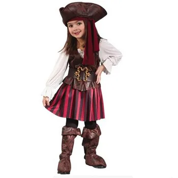 Kızlar Elis Korsan Kaptan Cosplay Kostüm Çocuklar Purim Karnaval Parti Elbise Karayip Korsanları Kaptan Giyim