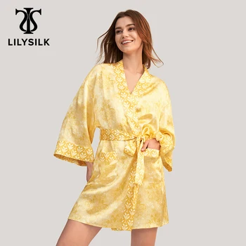 LİLYSİLK Altın Zambak İpek Saten Kimono Elbise Yaz Kadın Pijama 2022 Yeni Femme Bağlı ışık Elbiseler Kapsama Ücretsiz Kargo