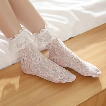 Lolita Çorap Japon Dantel Örgü file çoraplar kadın Kore Tarzı Orta Buzağı Sevimli Harajuku Fırfırlı Fırfır Seksi Çorap