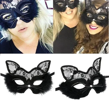 Lüks Venedik maskeli balo maskesi Kadın Kızlar Seksi Dantel Siyah Kedi Göz Maskesi süslü elbise Noel Cadılar Bayramı Partisi
