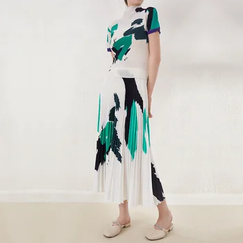 Miyake issey Miyake Pilili Takım Elbise Etek Kadınlar için 2022 Yeni Yaz Moda Sanatsal Mizaç Zayıflama Yüksek Dereceli Eşleşen İki Parça Takım Elbise