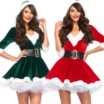 Noel Baba Kostümleri Cosplay Noel giyim Elbise Kadın Seti Kız Noel Kıyafet Bel Kemeri Fantezi Navidad 2022 Giyinmek Parti
