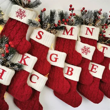 Noel Çorap Örgü Kırmızı Kar Tanesi Alfabe Harfler Noel Dekorasyon Ev İçin Noel Ağacı Süsleme Hediye Navidad Natal 2022
