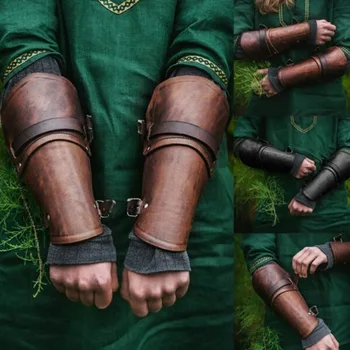 Ortaçağ Larp Şövalye Kol Manşet Bracer Toka Kayış Zırh Bilek Bandı Okçu Dayağı kostüm aksesuarı Dişli Deri Kılıf Erkekler İçin