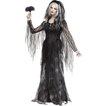 Ortaçağ Ölü Gotik Cadı Kadın Korkunç Zombi Vampir Cadılar Bayramı Kostüm Korku Ürkütücü Hayalet Gelin Seksi Elbise