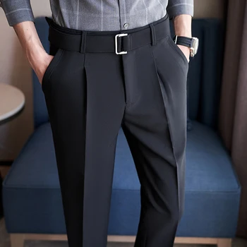 Pantalones Hombre Bahar Yeni Katı Ayak Bileği Uzunluğu Iş resmi giysi Erkek Giyim takım elbise pantalonları Slim Fit Casual Ofis Pantolon 36