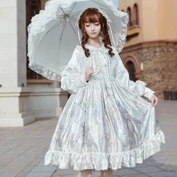 Prenses çay partisi tatlı lolita elbise vintage dantel ilmek sevimli baskı viktorya dönemi tarzı elbise kawaii kız gotik lolita op loli cos