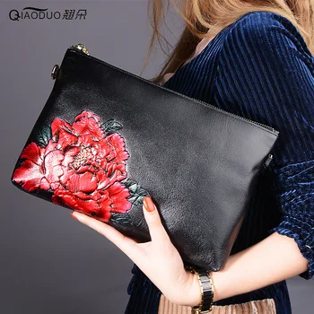 QıaoDuo lüks çanta kadın çanta tasarımcısı hakiki deri renkli çizim el çantası kadın Çin tarzı postacı çantası kadın