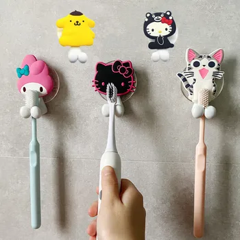 Sanrio Diş Fırçası Tutucuları Kawaii Anime Duvara Monte Depolama Kanca Kuromi Hello Kitty Komik Modelleme çocuk Diş Fırçası Tutucu