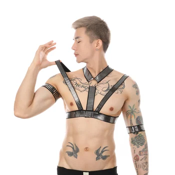 Seksi erkek Gümüş Parlak Demeti Halter Boyun elastik kemerler İç Çamaşırı Vücut Göğüs Kas Demeti Erkekler Esaret Parti Gece Kulübü Giyim