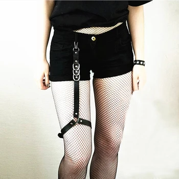 Seksi Kadın Kızlar Elastik PU Deri Bacak Halka Jartiyer Punk Gotik Kalp Bayanlar Deri Streç Jartiyer Bacak Halkaları Çorap Jartiyer